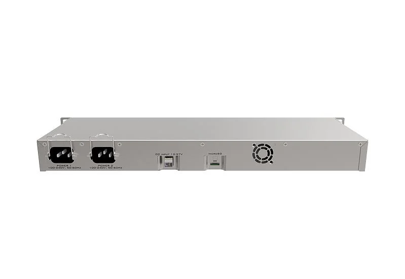 Rear view of Mikrotik RB1100AHx4 Dude Edition 1U rackmount router